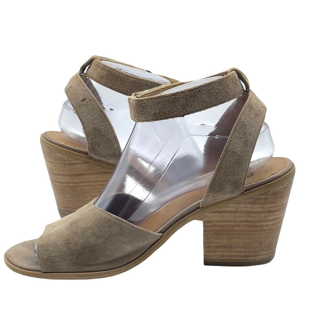 Susina Block Heel Sandals Open Toe Ankle Strap Tan Suede Leather | Size 8.5 - Picture 3 of 12